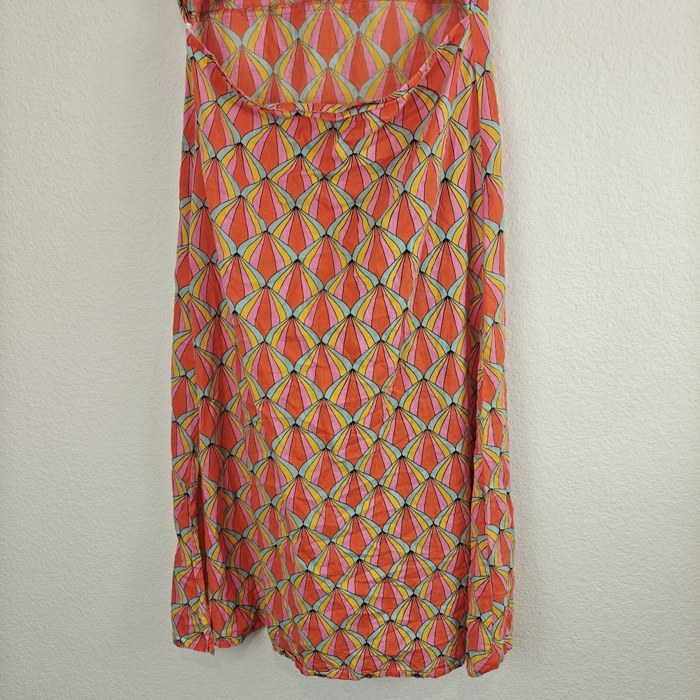 Kalimera Scalloped Geometric Cotton V-Neck Open Back Dress S/M Chic Summer Midi - Picture 10 of 16